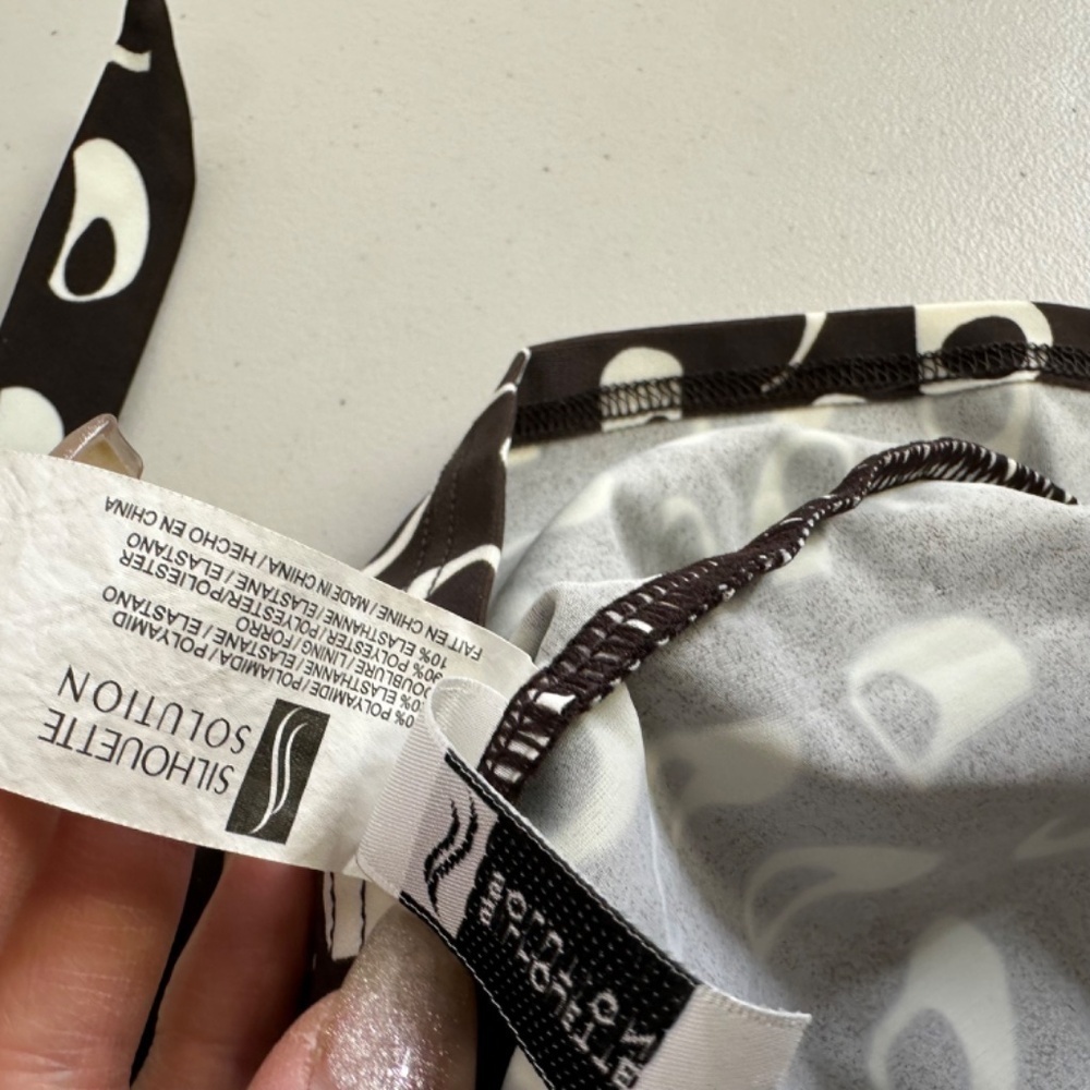 Vintage Y2K Silhouette Solutions Halter Tankini Top Brown & White Abstract Print - Picture 11 of 15